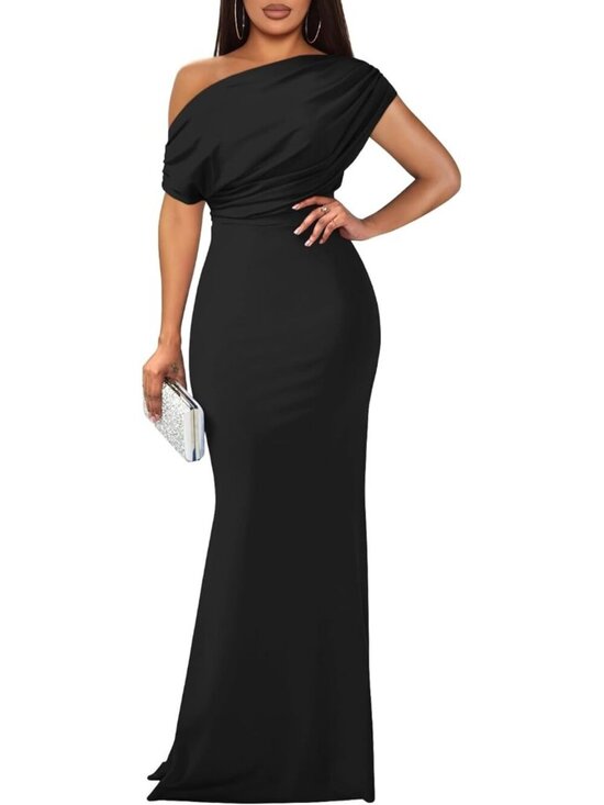 Dresses & Skirts - Women's Black Elegant Sleeveless Off Shoulder Bodycon Long Formal Maxi Dress